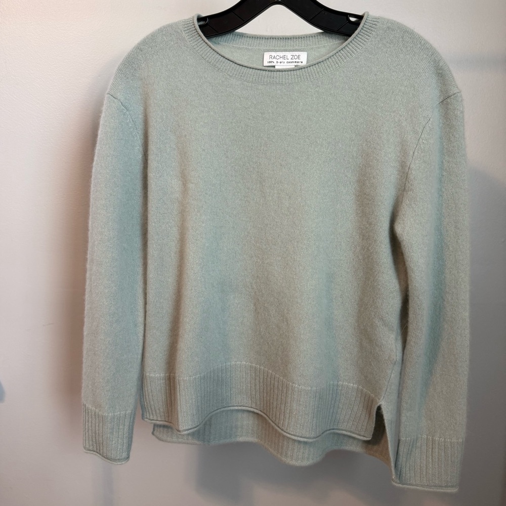 Rachel Zoe Women's Light Green 100% Cashmere Crew Neck Sweater, Size Small